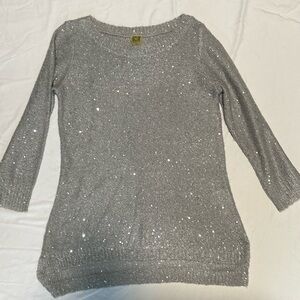 Silver sequin v neck sweater size Small.